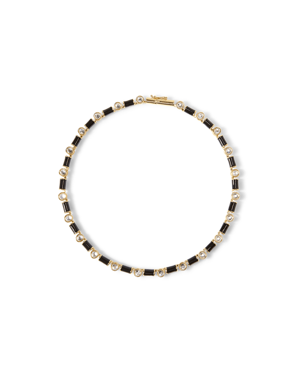 Black Enamel and Crystal Barrel Necklace