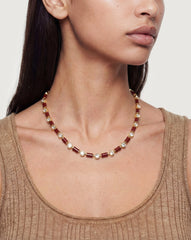 Burgundy Enamel and Crystal Barrel Necklace