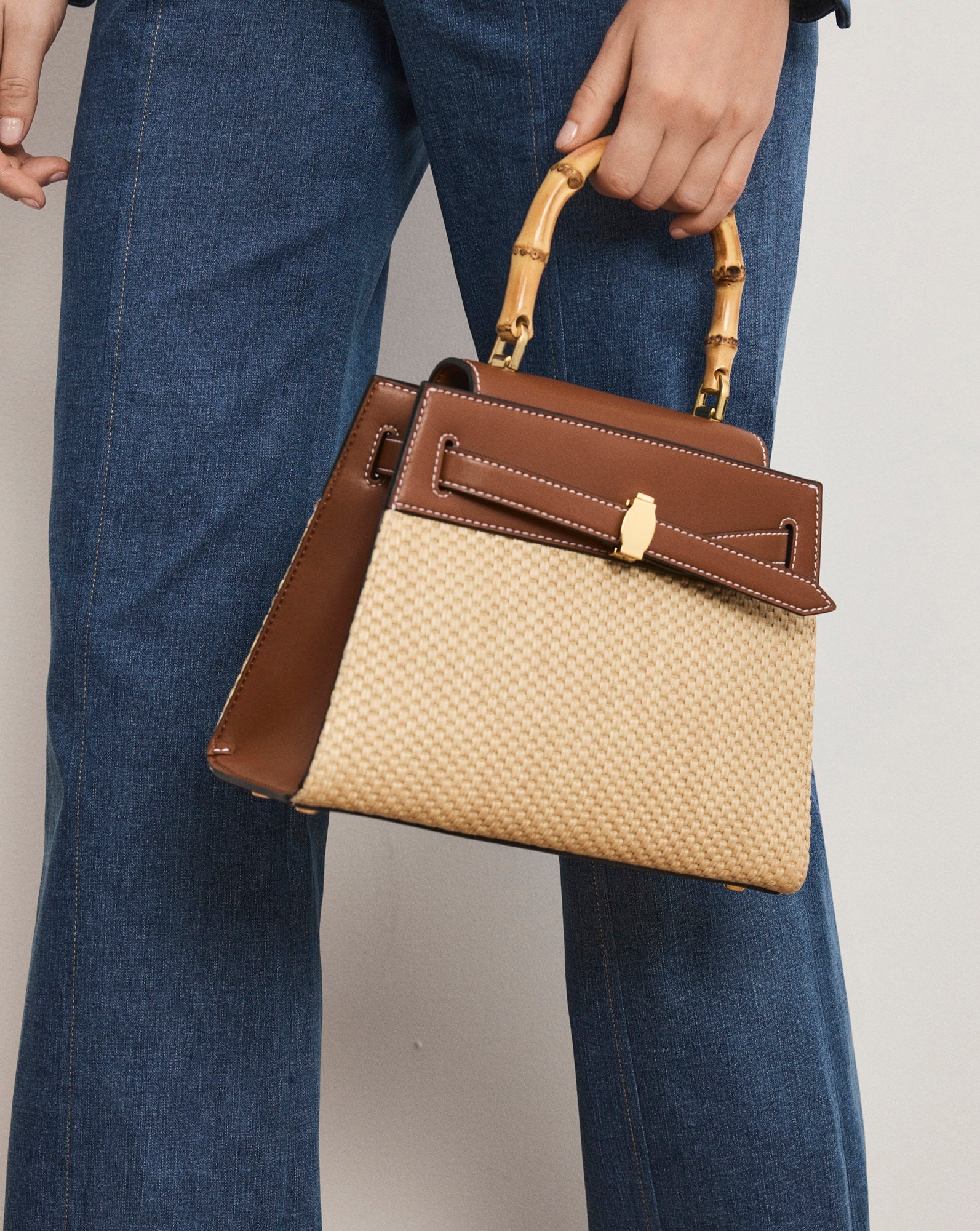 Veronica Beard Raffia Dash Top-Handle Bag