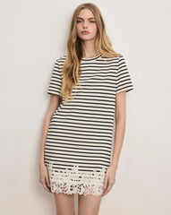 Rhue Striped Lace-Hem Mini Dress