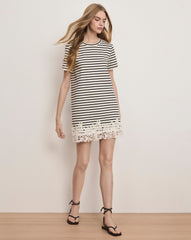 Rhue Striped Lace-Hem Mini Dress