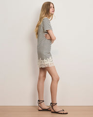 Rhue Striped Lace-Hem Mini Dress