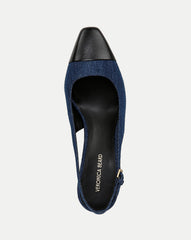 Cecile Denim Cap-Toe Slingback Pump
